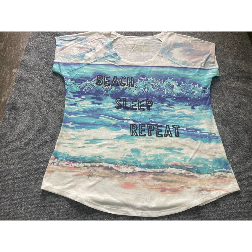 Sun Bay Top Womens Medium M Beach Sleep Repeat Blue Shirt